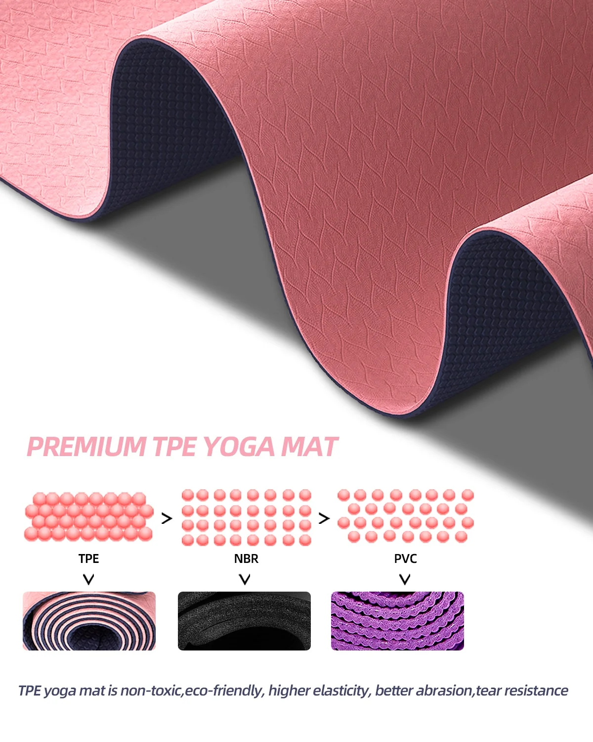 1/4 Inch Extra Thick Non Slip Yoga Mat TPE Double-Sided Fitness Mat for Yoga,Pilates,Workout,Pink