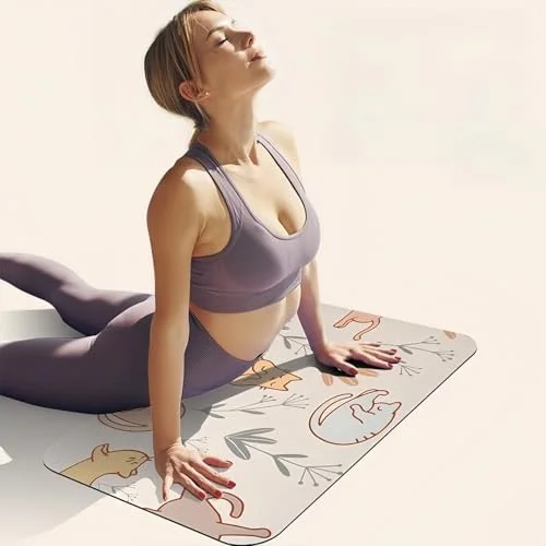 Mini Yoga Mat with Playful Cat Design, Yoga Knee Pads,Double-Sided Non-Slip, Meditation,Exercise Mat for Women&family use,White