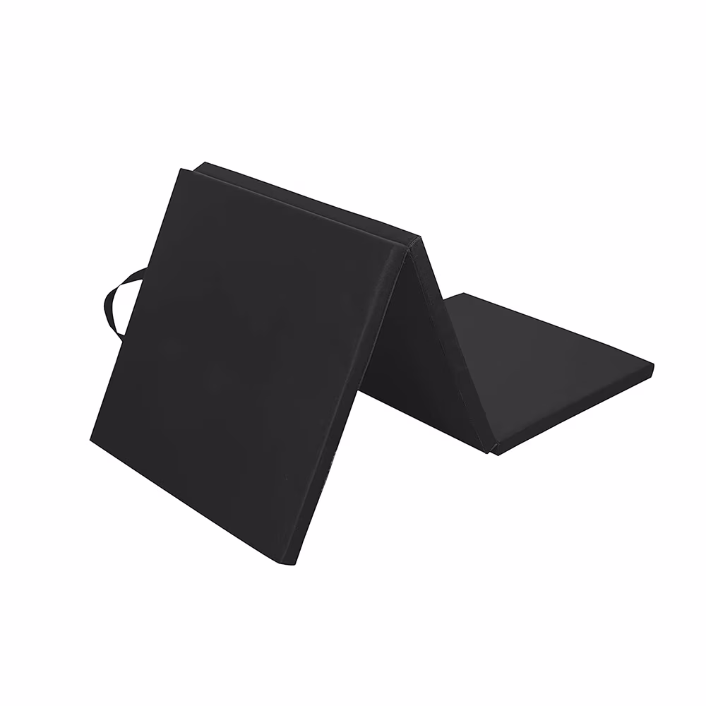 Three Fold Yoga Mat, Folding Exercise Mat with Carrying Handles for Gymnastics and Indoor, Dorm, Gym, Apartment, Home, 1.5-Inch Thick, Black