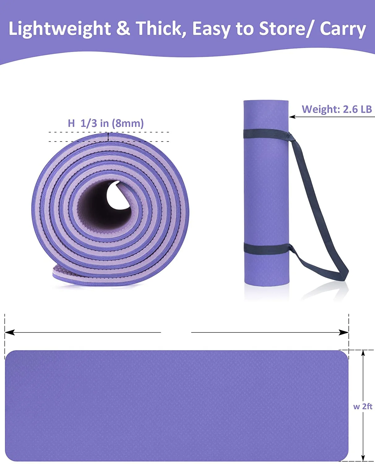 1/3 Inch (8mm) Extra Thick Exercise Workout Yoga Mat with Carrying Strap