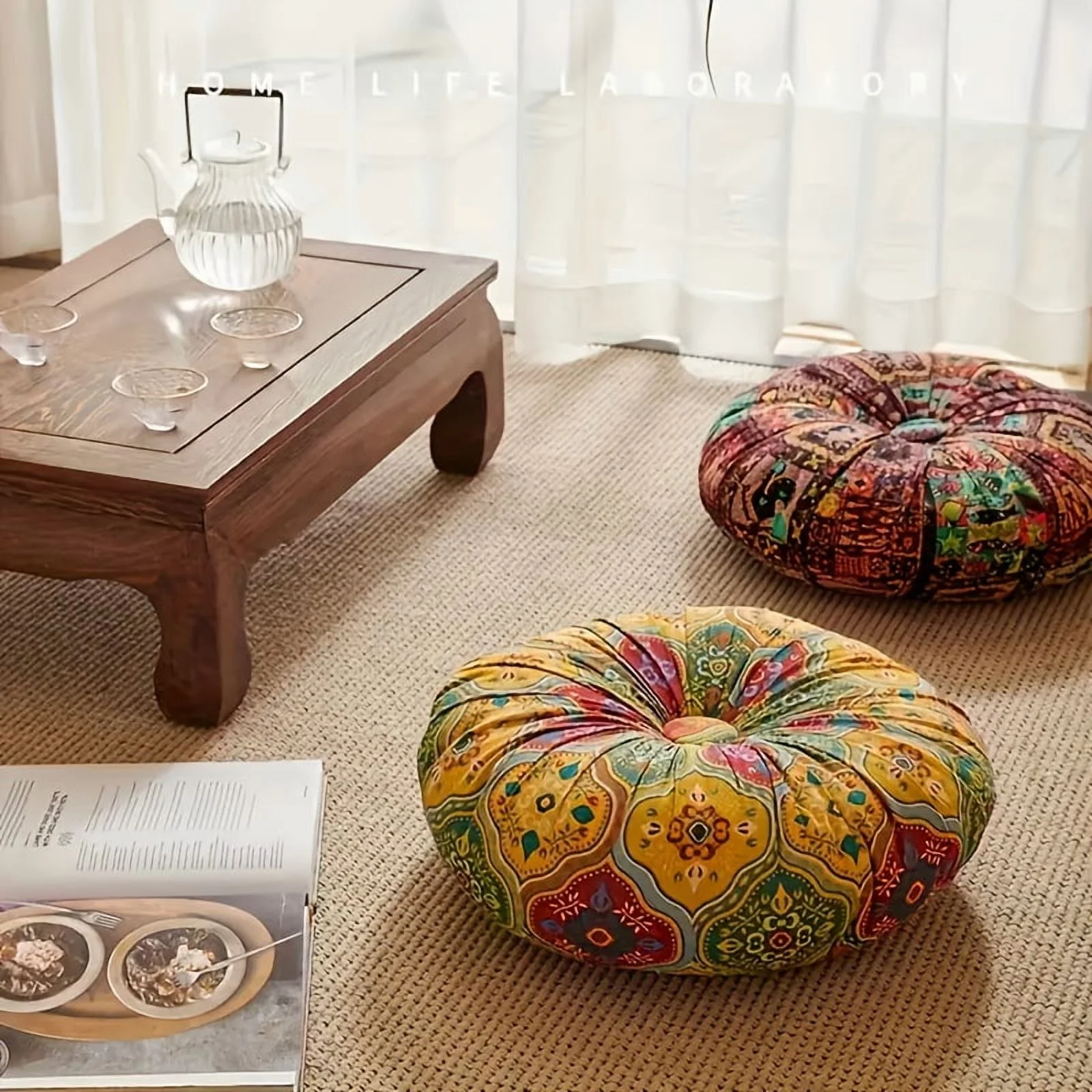 Bohemian Style Round Thick Cushion for Office, Ethnic Fabric Yoga Mat Floor Pillow Car Living Room Home Decor Seat Pad, Meditation Mat