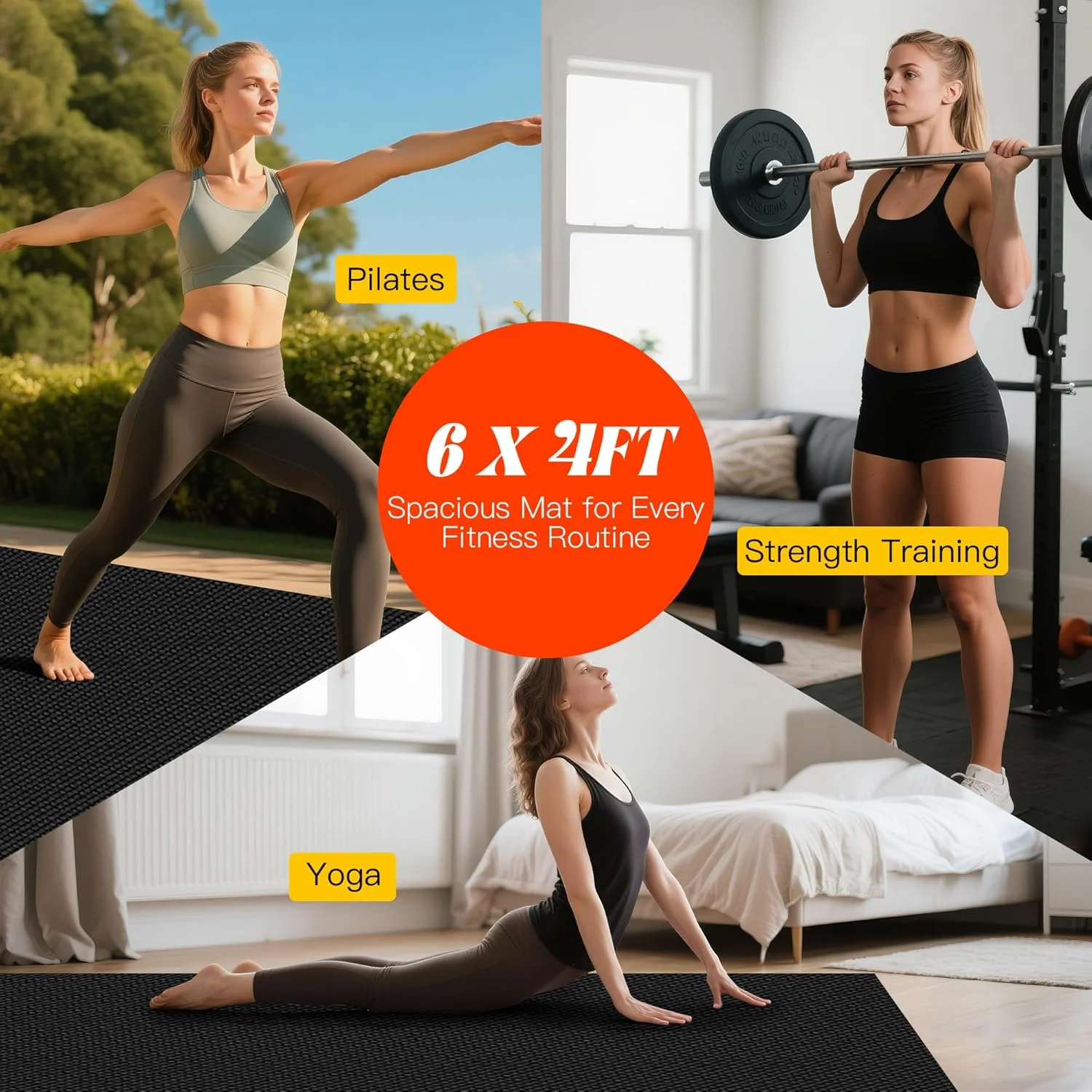 Thick Large Exercise Mat, 6'x4'/7'x5'/8'x6'/10'x6'x8mm(1/3 inch) , Non-Slip, PVC, Ultra Durable, Heavy-Duty Mat, Shoes-Friendly, High-Density, Large Wide Yoga Mat, Workout Mat for Home Gym, Cardio,