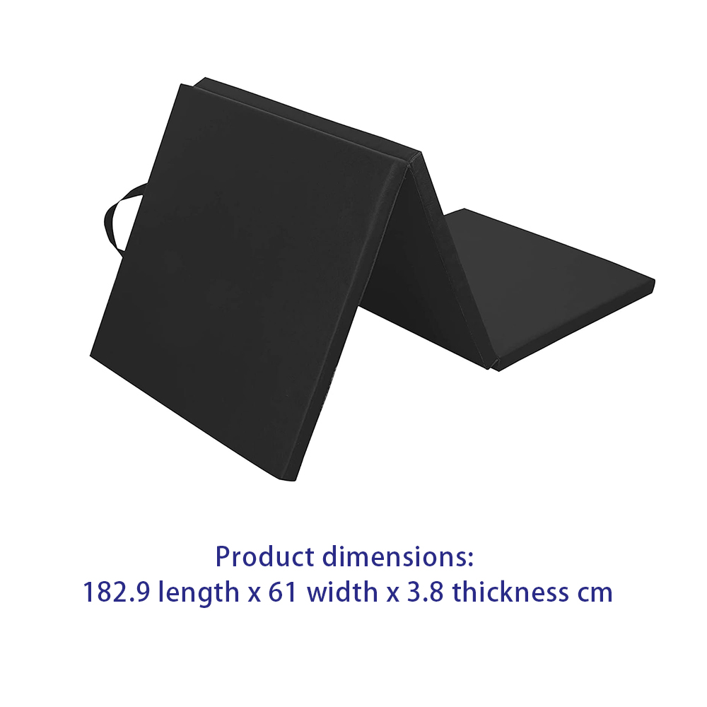 Three Fold Yoga Mat, Folding Exercise Mat with Carrying Handles for Gymnastics and Indoor, Dorm, Gym, Apartment, Home, 1.5-Inch Thick, Black