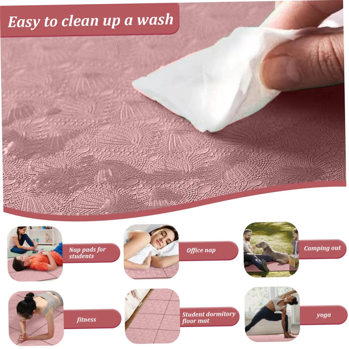 Foldable Yoga Mat Folding Travel Fitness Exercise Mat Double Sided Non-Slip for Yoga Pilates & Floor Workouts Pink