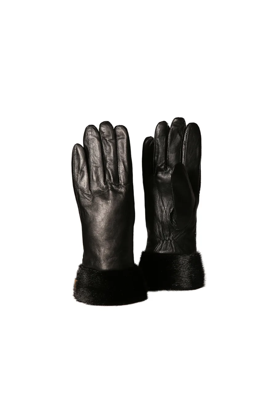 Gants cuir noir avec bordure en Loup Marin noir