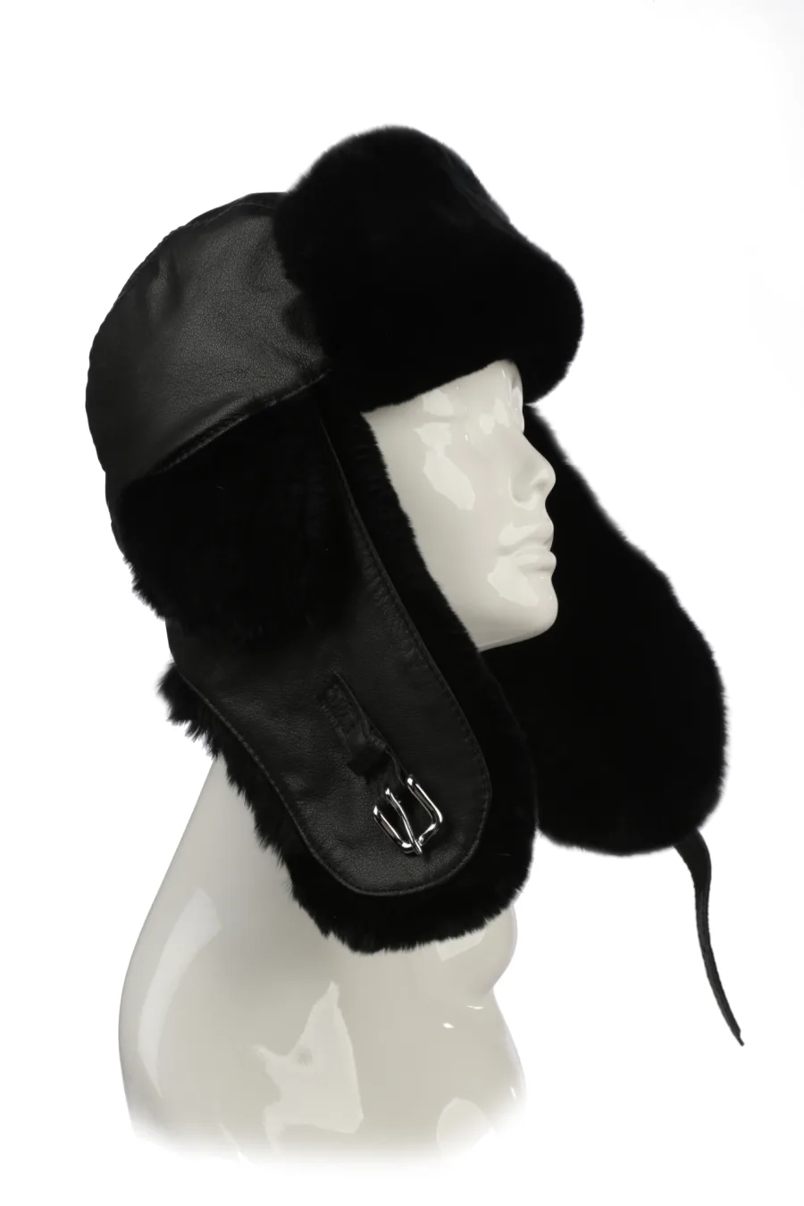 Chapeau en fourrure de Lapin Rex noir - Aviateur