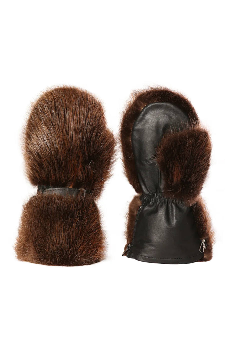 Mitaines en fourrure de Castor naturel pour enfant - Longues