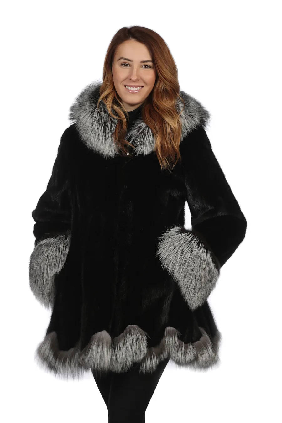 Manteau Megan - Vison noir & Renard Argenté