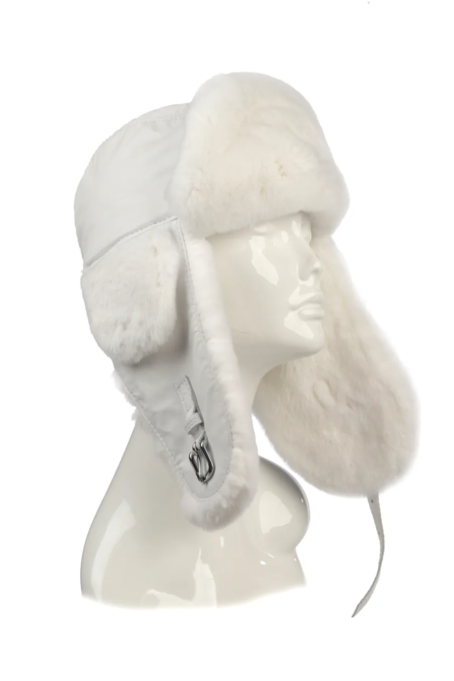 Chapeau en fourrure de Lapin Rex blanc - Aviateur