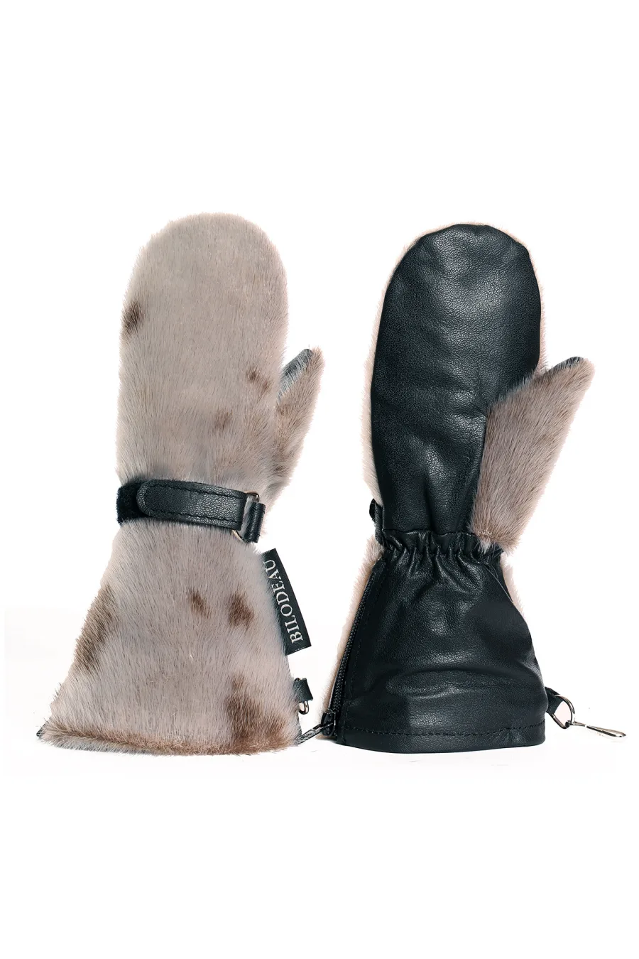 Mitaines en fourrure de Loup Marin naturel enfant - Longues