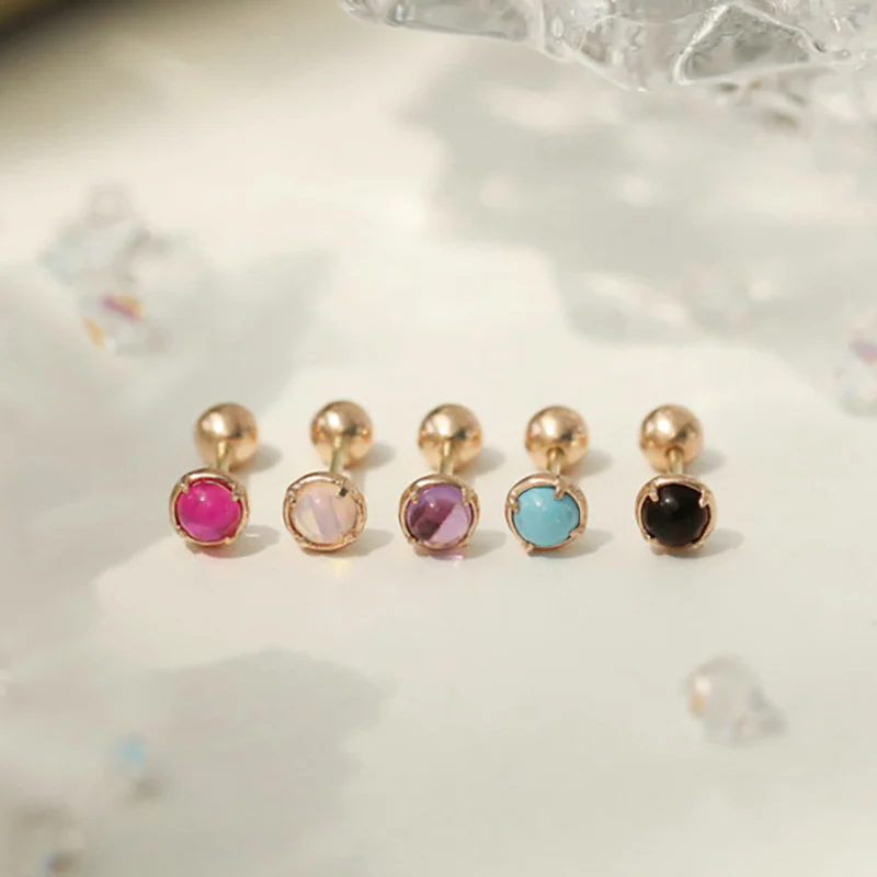 Cabochon Gemstone Ear Piercing- 14K Gold