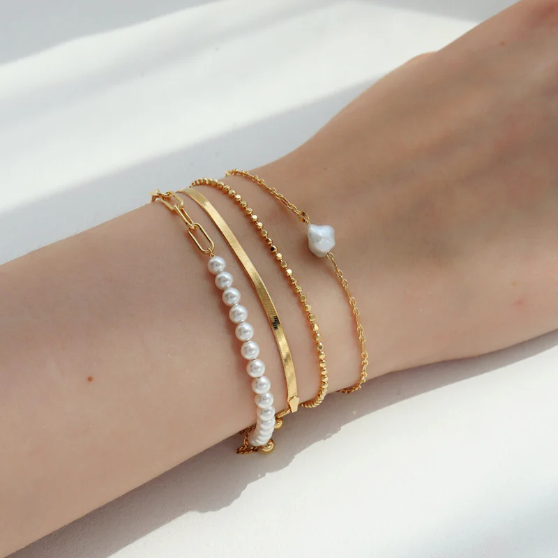 Pearl Box Chain Bracelet- Sterling Silver