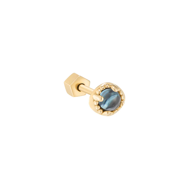 Ellipse Gemstone Cartilage Earring- 14K Gold