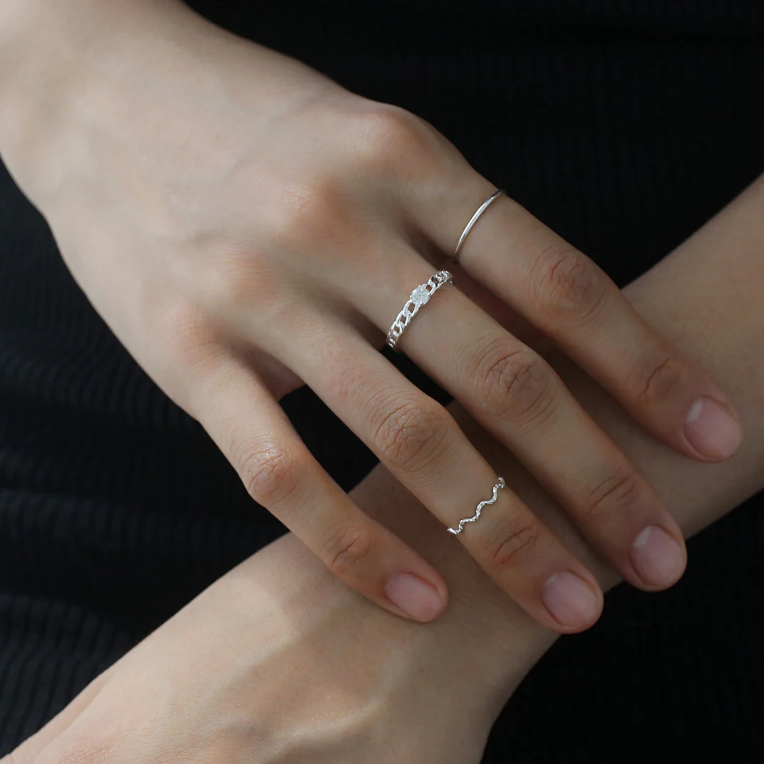 CZ Chain Ring- Sterling Silver