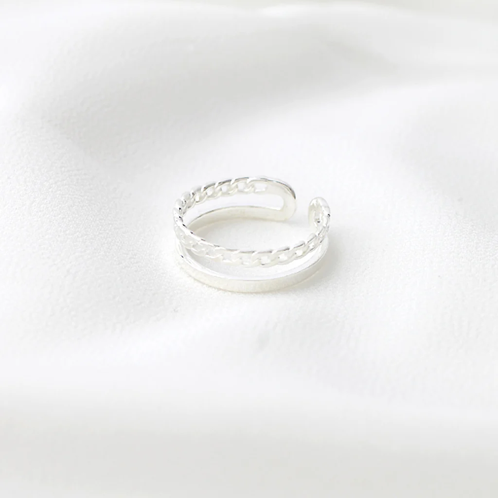 Sterling Silver Chain Double Band Ring