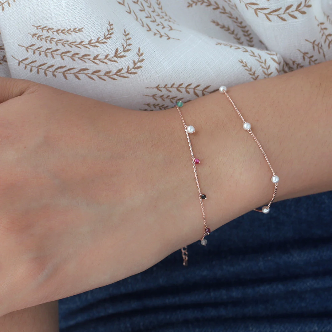 Multi Pearl Chain Bracelet- Sterling Silver