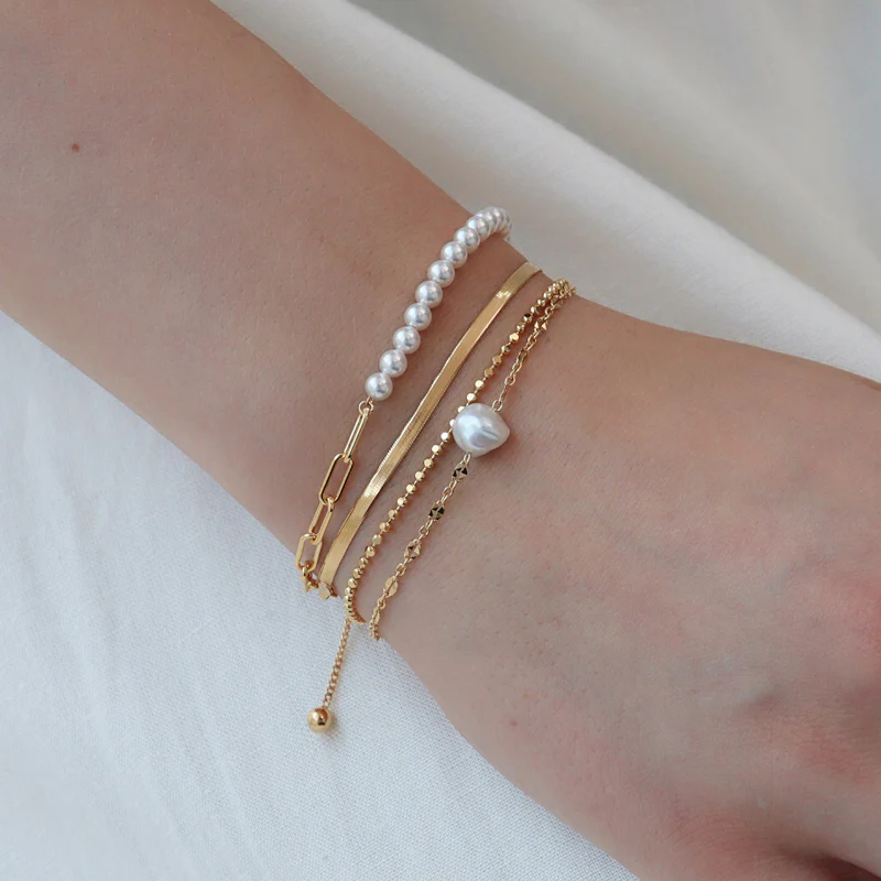 Pearl Box Chain Bracelet- Sterling Silver
