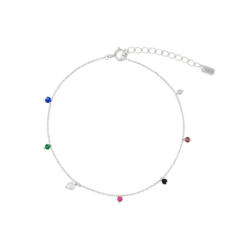 Mixed Gemstone Drip Bracelet- Sterling Silver