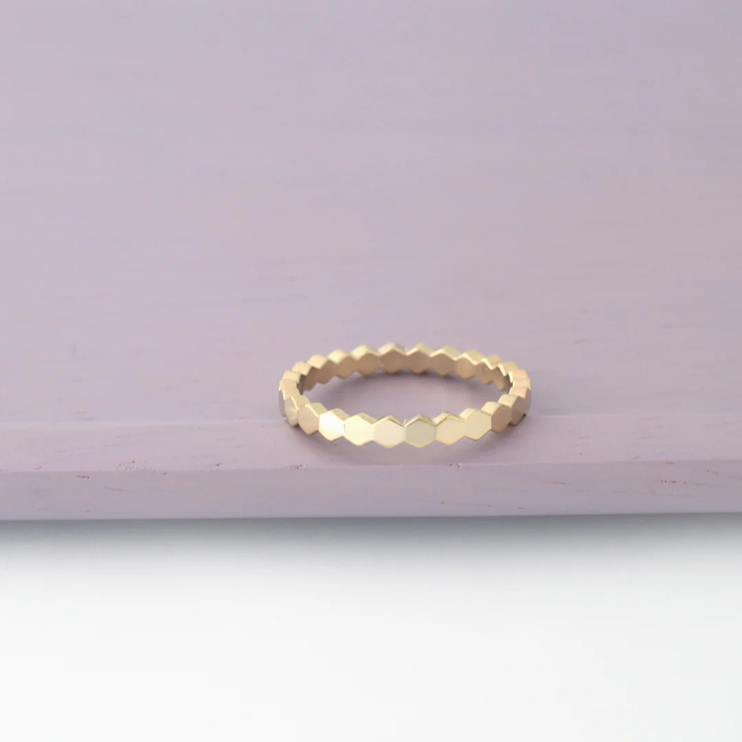 Solid Hexagon Band Ring- Sterling Silver