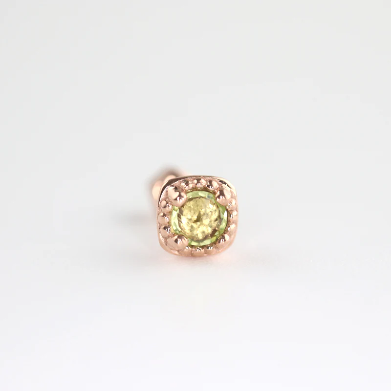 Square Gemstone Cartilage Earring- 14K Gold