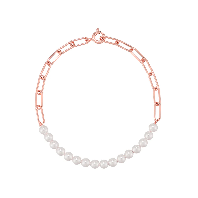 Pearl Box Chain Bracelet- Sterling Silver