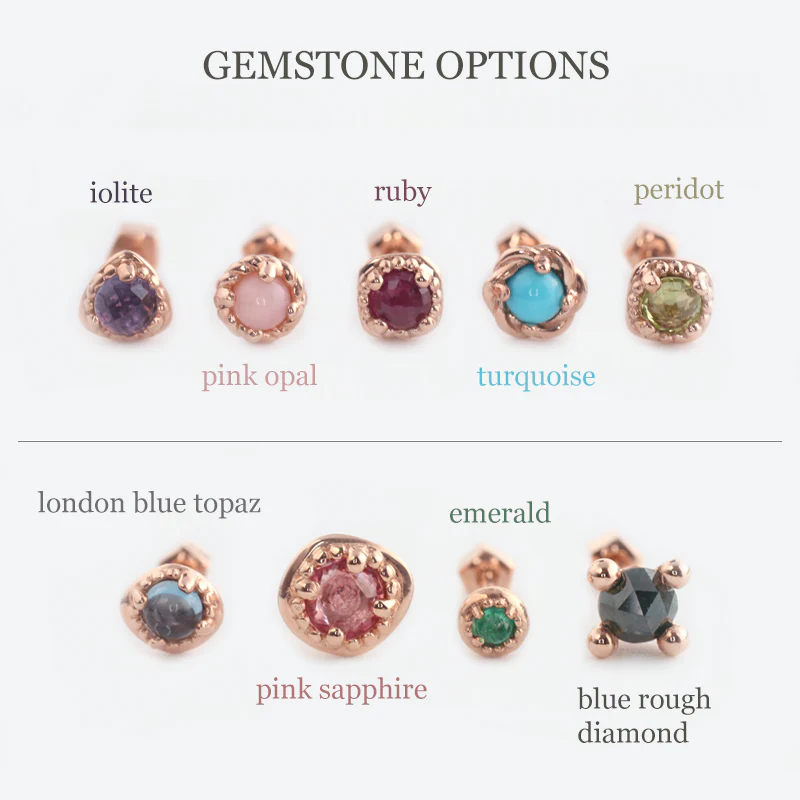 Square Gemstone Cartilage Earring- 14K Gold