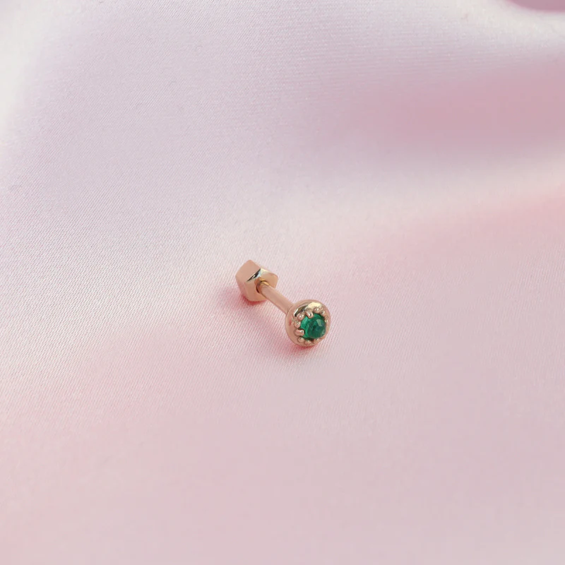 Tiny Ball Gemstone Cartilage Earring- 14K Gold