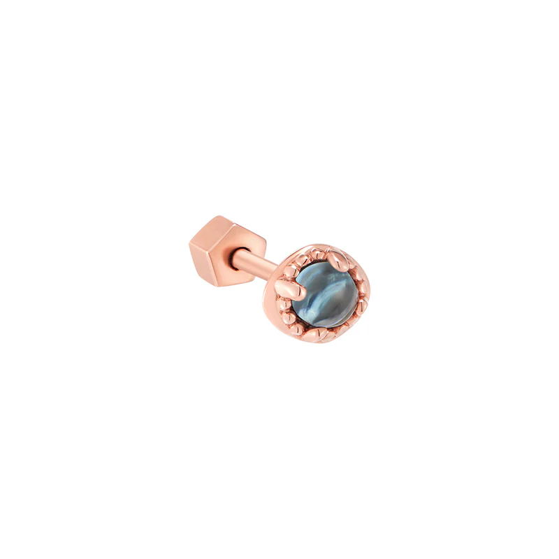 Ellipse Gemstone Cartilage Earring- 14K Gold