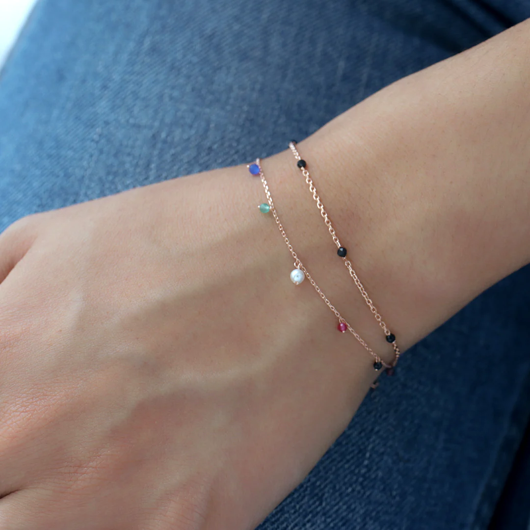 Mixed Gemstone Drip Bracelet- Sterling Silver