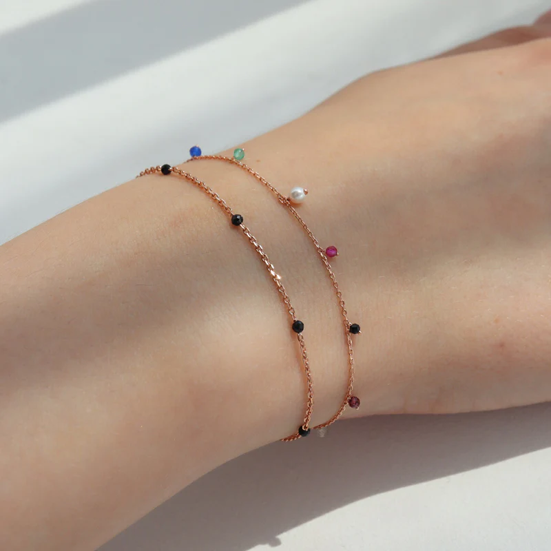 Mixed Gemstone Drip Bracelet- Sterling Silver