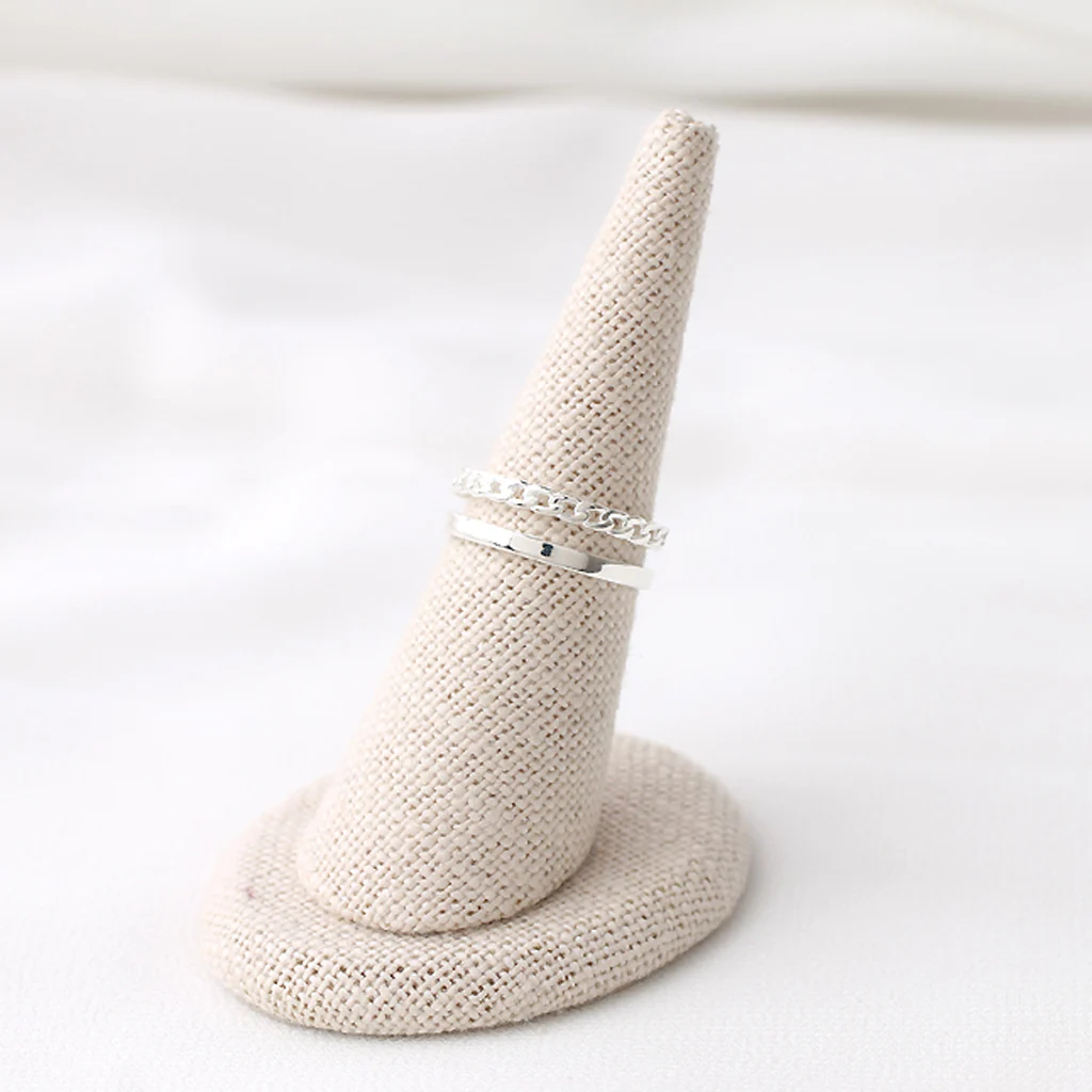 Sterling Silver Chain Double Band Ring
