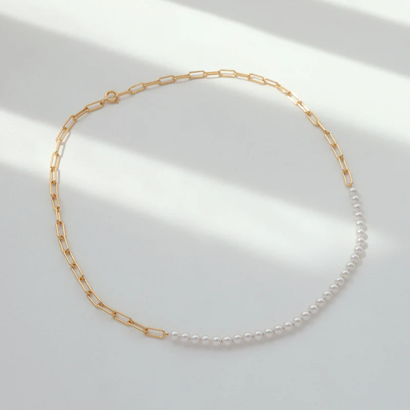 Pearl Box Chain Necklace- Sterling Silver