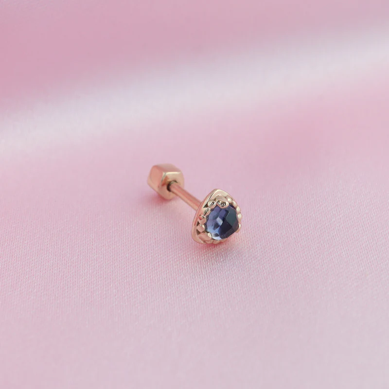 Triangle Gemstone Cartilage Earring- 14K Gold