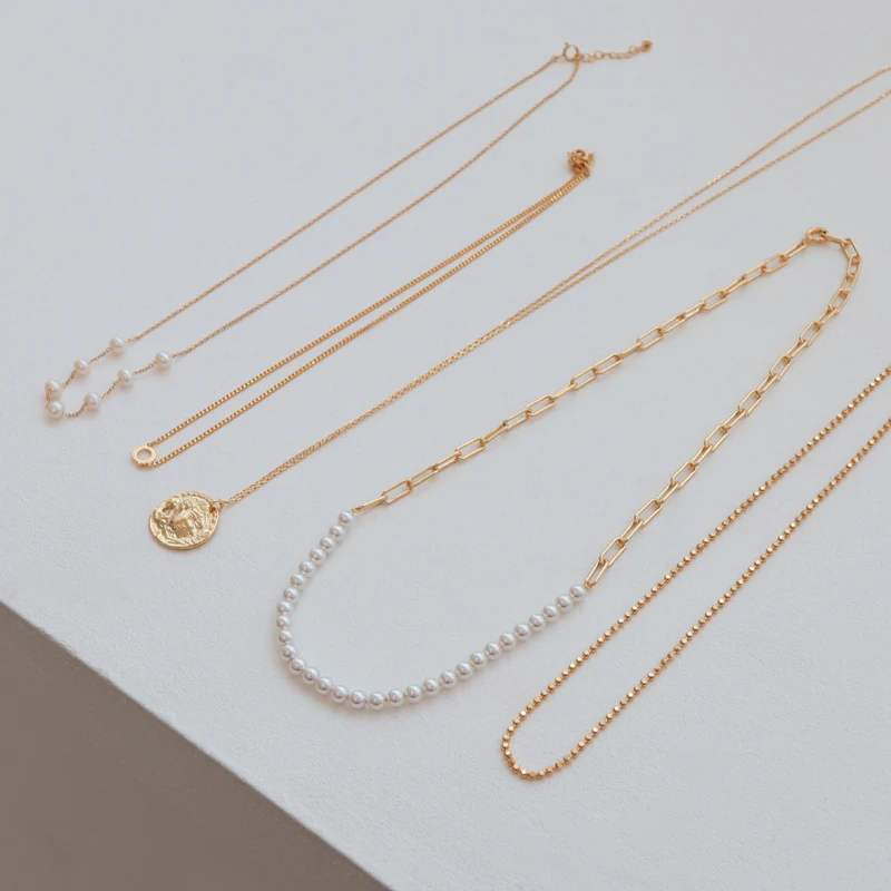 Pearl Box Chain Necklace- Sterling Silver