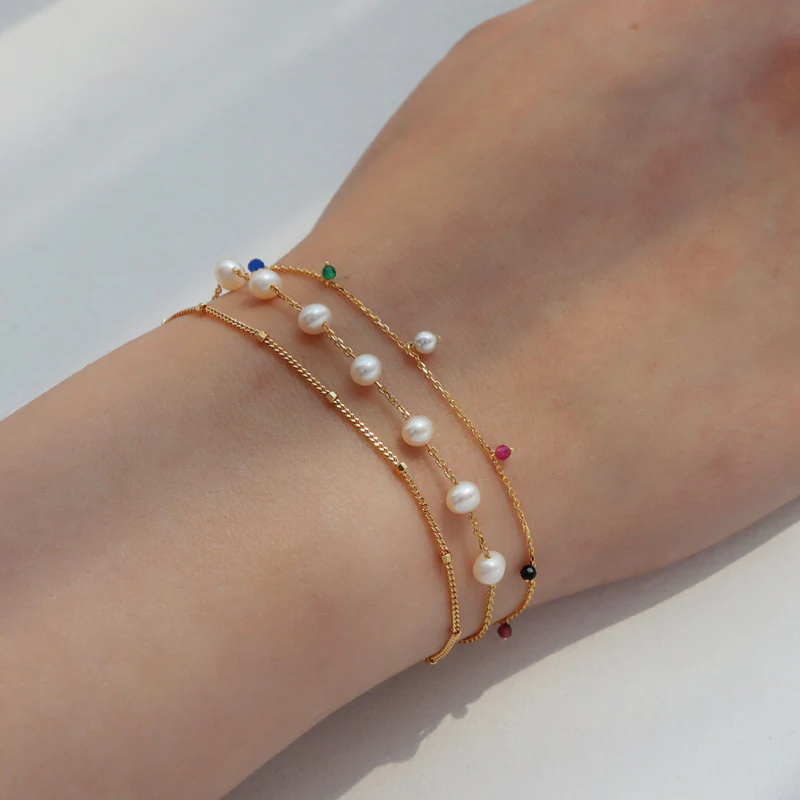 Mixed Gemstone Drip Bracelet- Sterling Silver