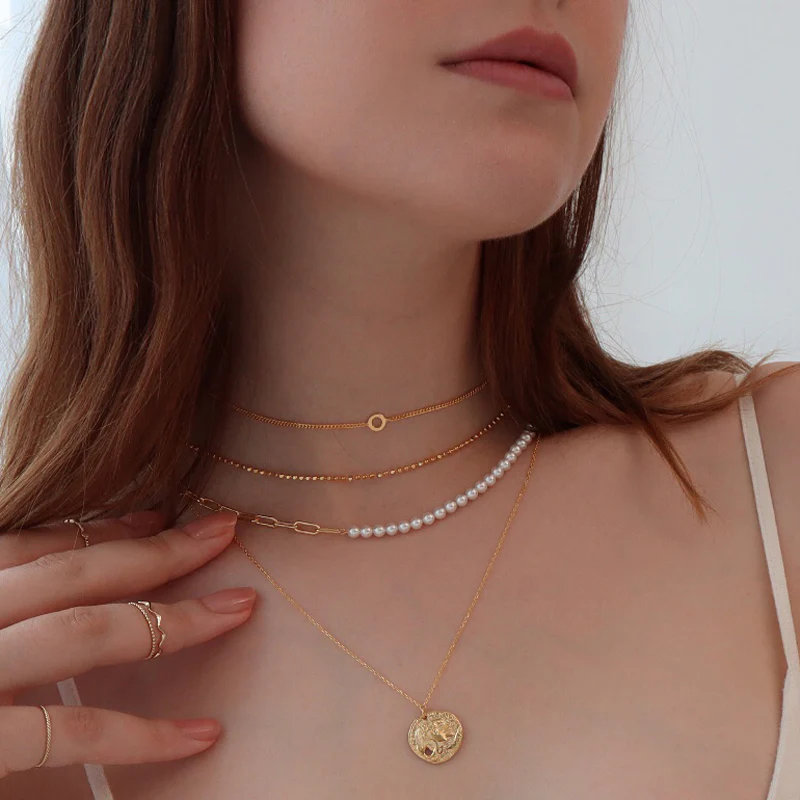 Pearl Box Chain Necklace- Sterling Silver