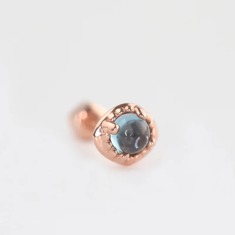 Ellipse Gemstone Cartilage Earring- 14K Gold