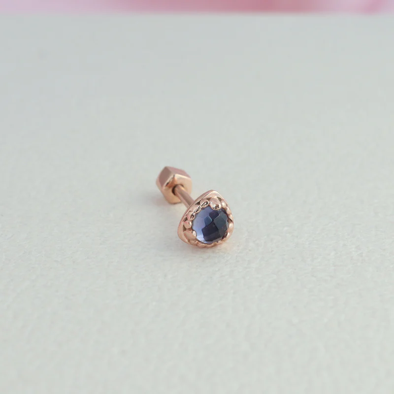 Triangle Gemstone Cartilage Earring- 14K Gold