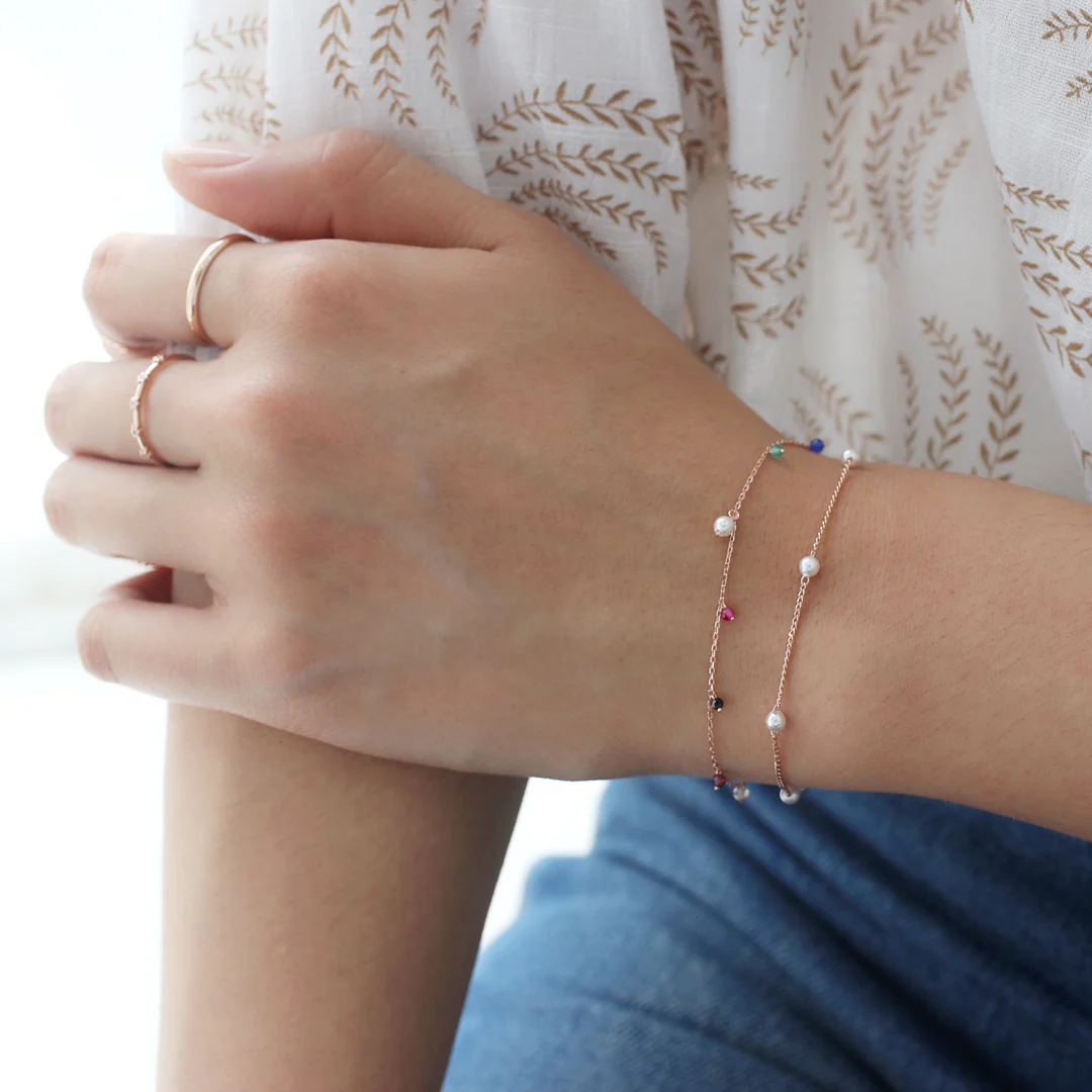 Multi Pearl Chain Bracelet- Sterling Silver