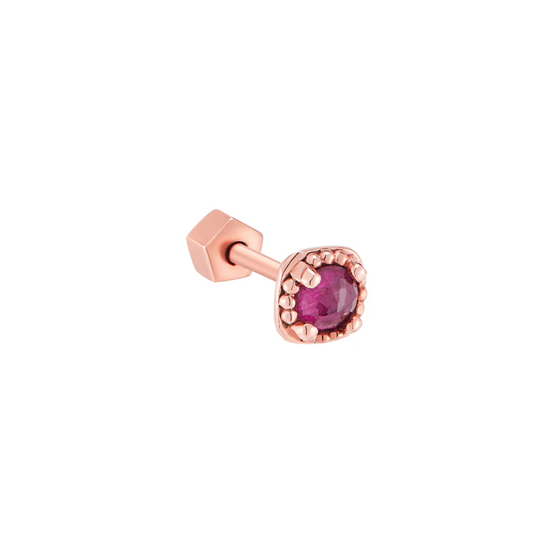 Square Gemstone Cartilage Earring- 14K Gold
