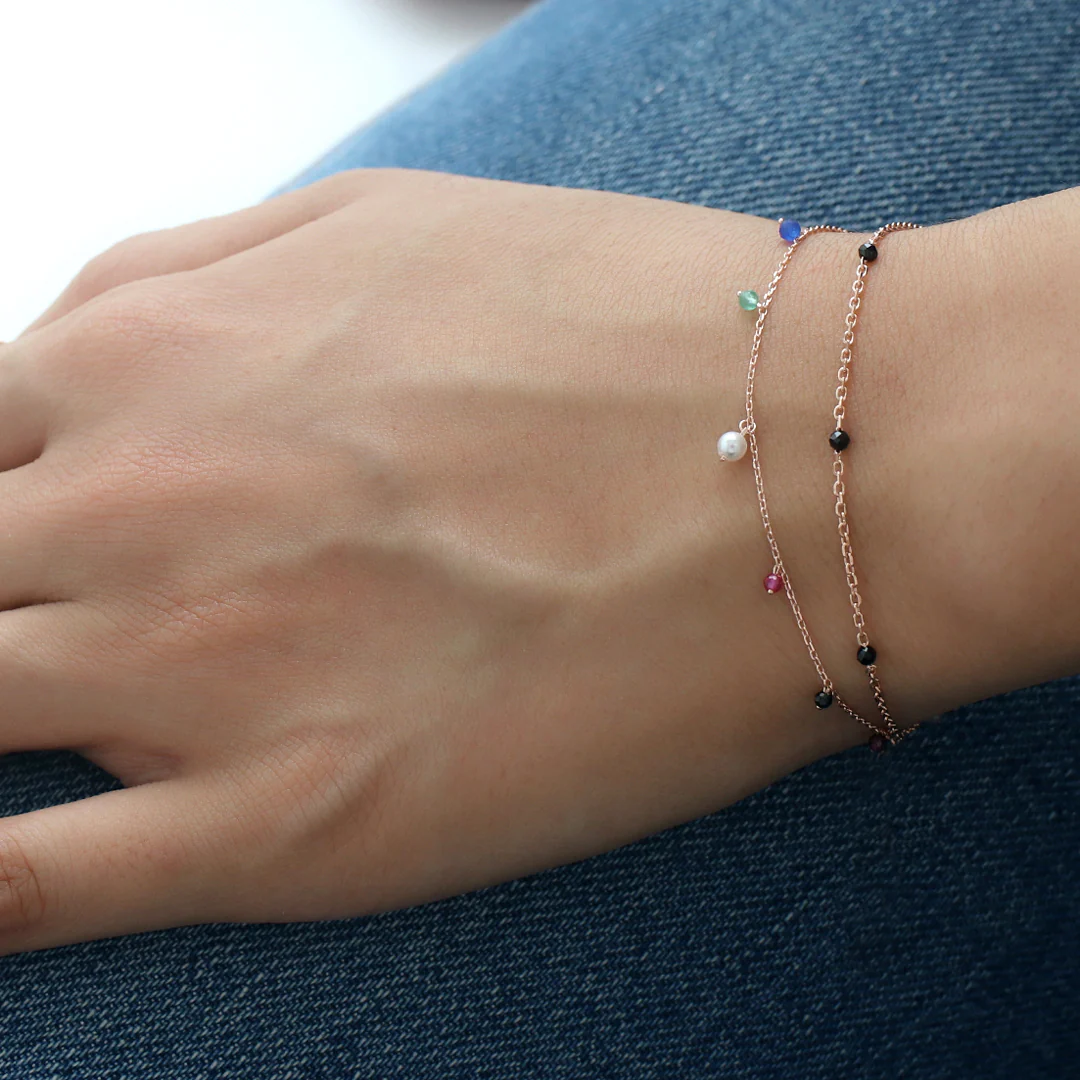 Black Spinel Chain Bracelet- Sterling Silver