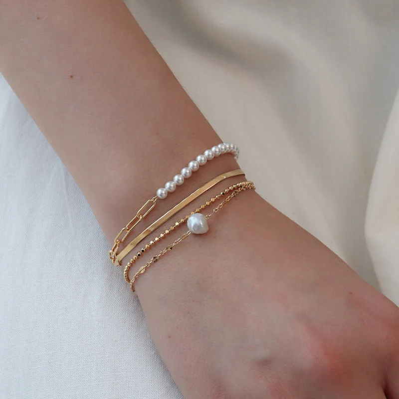 Pearl Box Chain Bracelet- Sterling Silver