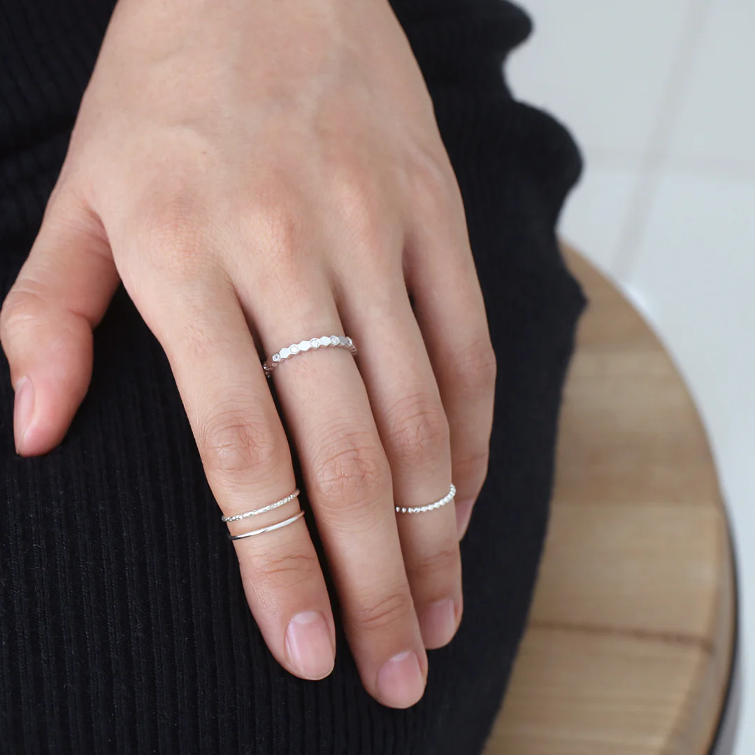 Hexagon Stacker Ring- Sterling Silver