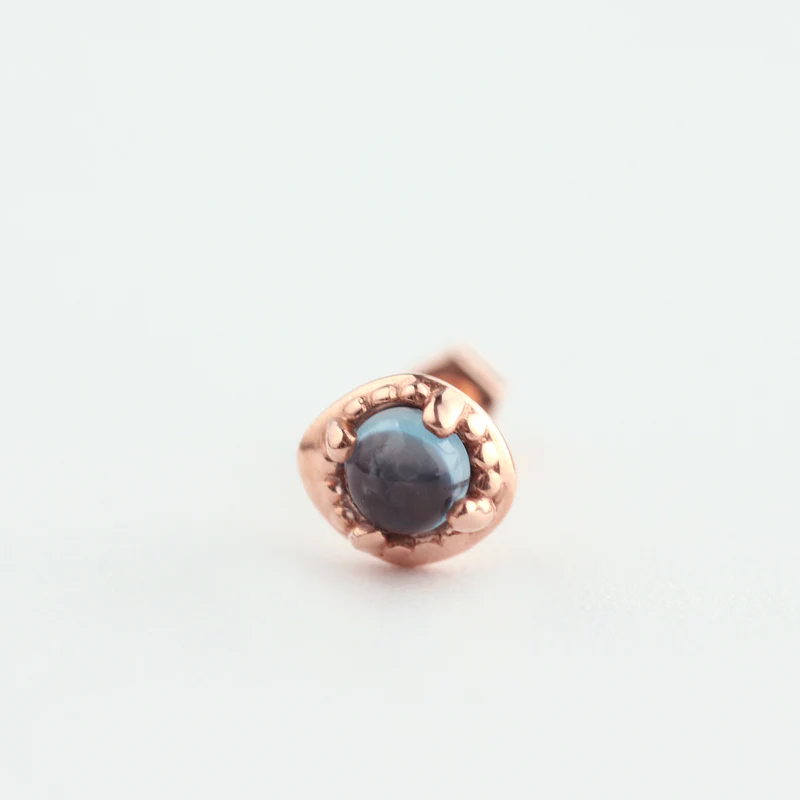 Ellipse Gemstone Cartilage Earring- 14K Gold