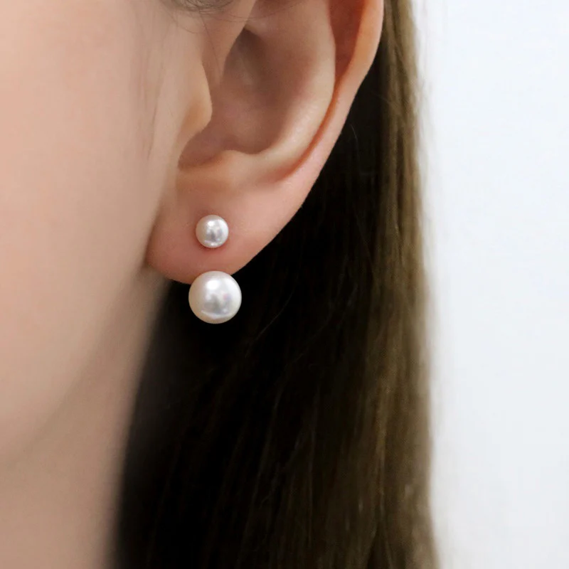 Double Pearl Ear Jacket Earrings