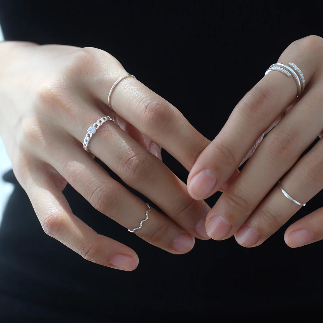 Wave Slim Faceted Ring- Sterling Silver