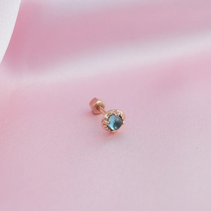 Ellipse Gemstone Cartilage Earring- 14K Gold