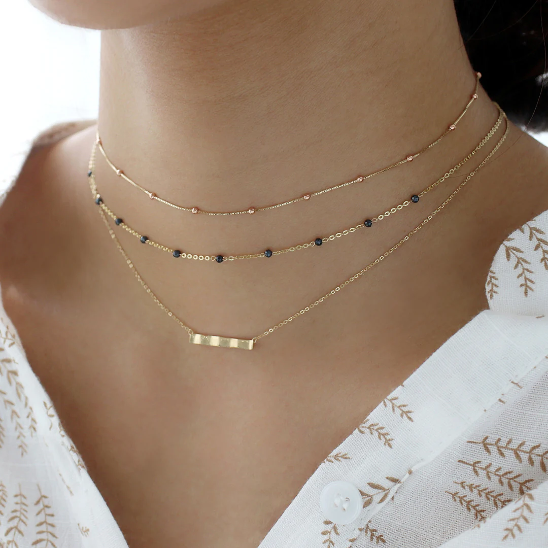 Black Spinel Chain Choker- 14K Gold