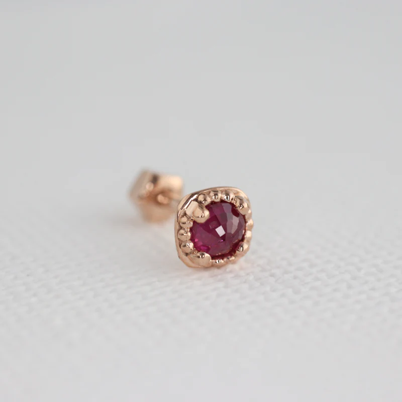 Square Gemstone Cartilage Earring- 14K Gold