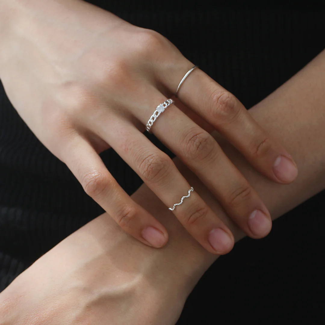 Wave Slim Faceted Ring- Sterling Silver